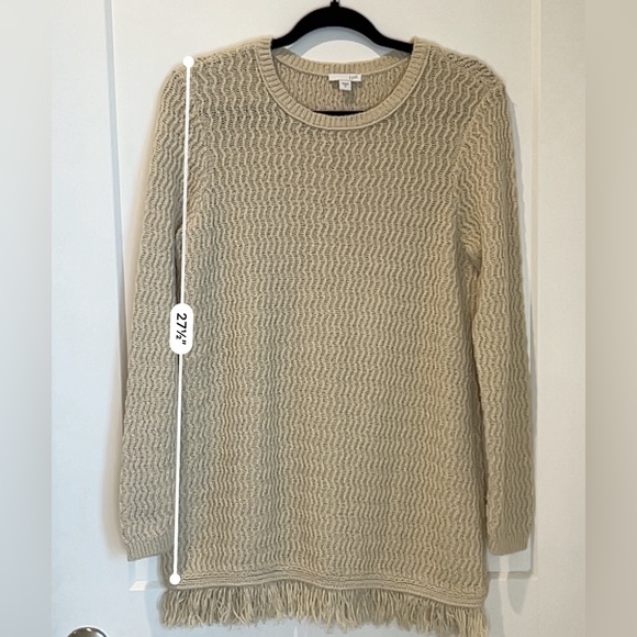 J. Jill Boho Cream Sweater Tunic with Fringe Cotton Blend Size Medium - Picture 5 of 7